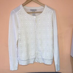 Banana Republic Cream Crochet-Front Button Cardigan